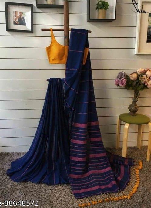Blue Handloom Cotton saree - praasam