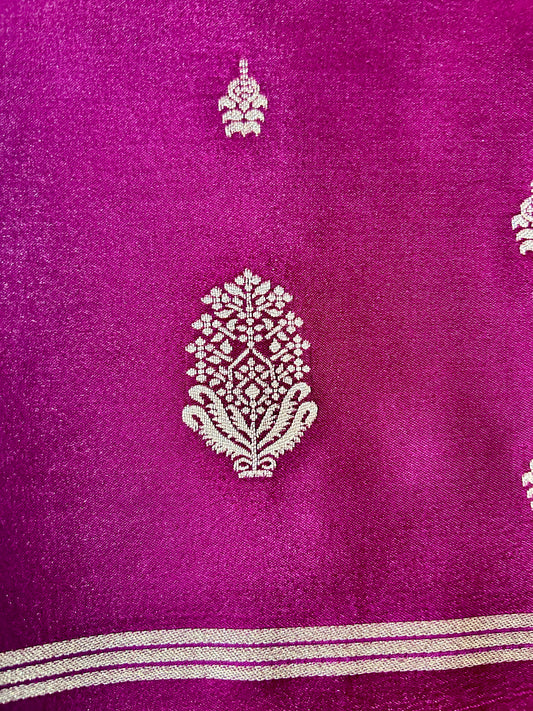 Wine Gajji Silk Semi Silk Saree with line and buti