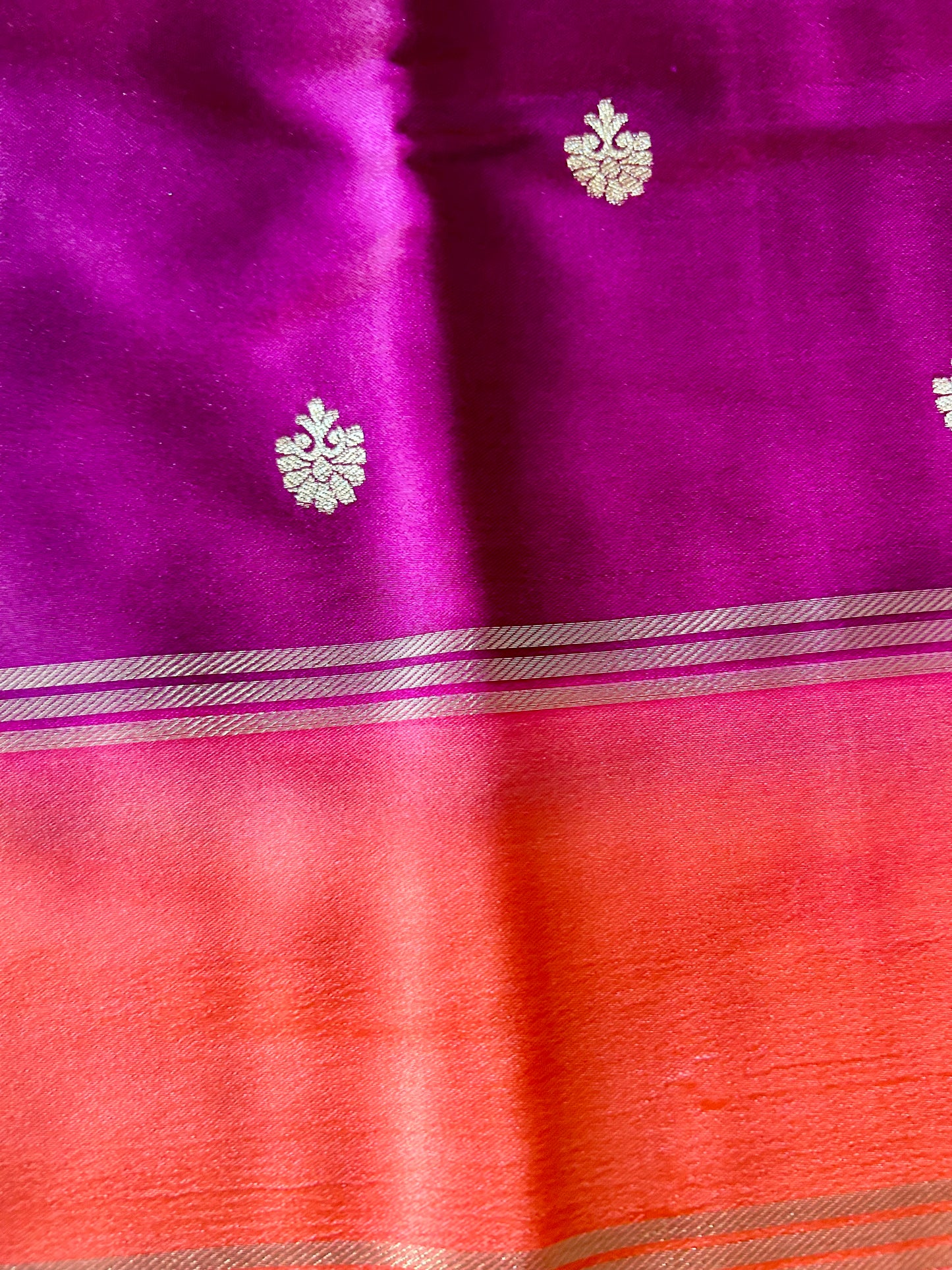 Wine Gajji Semi Silk Saree with line and buti with contrast border
