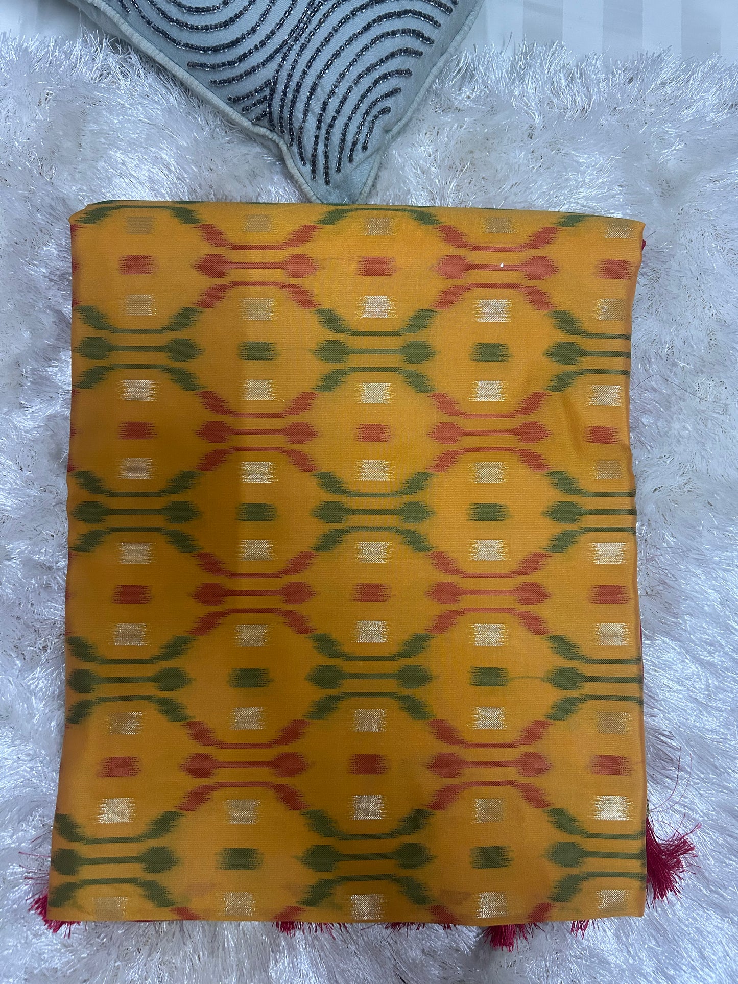 Yellow Ikkat Print Saree