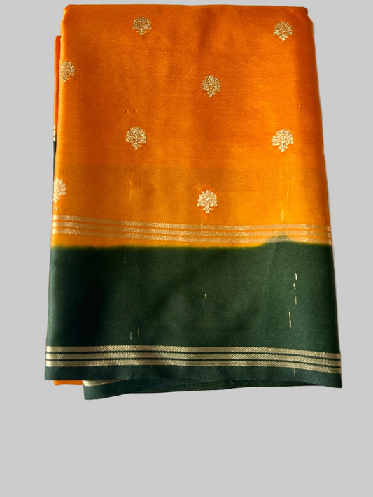 Mango Yellow Gajji Semi Silk Saree with line and buti with contrast border