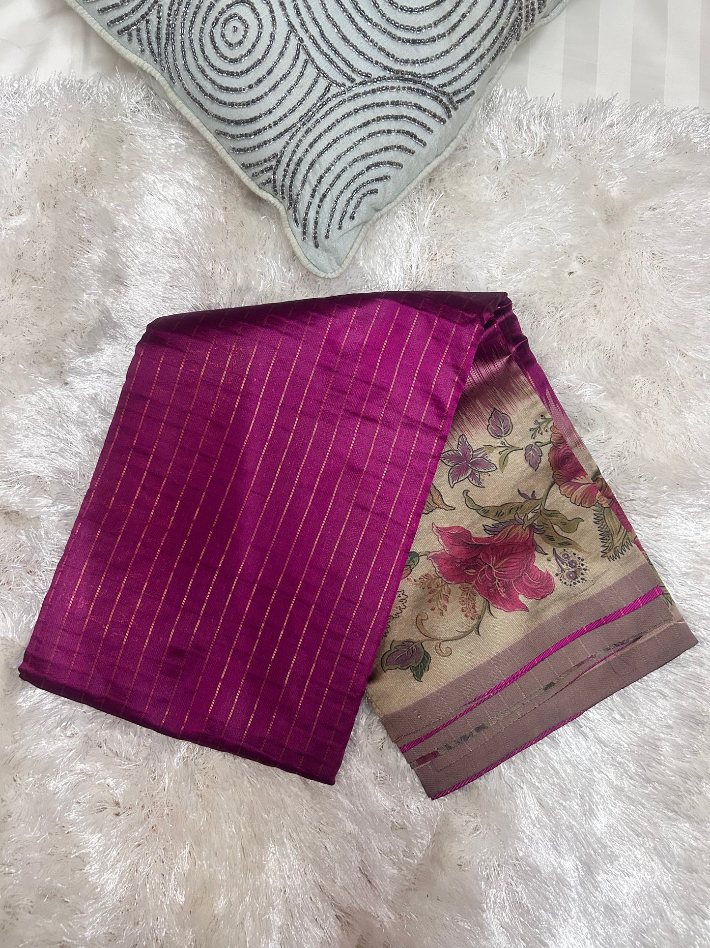 WINE SAREE WITH FLORAL BORDER