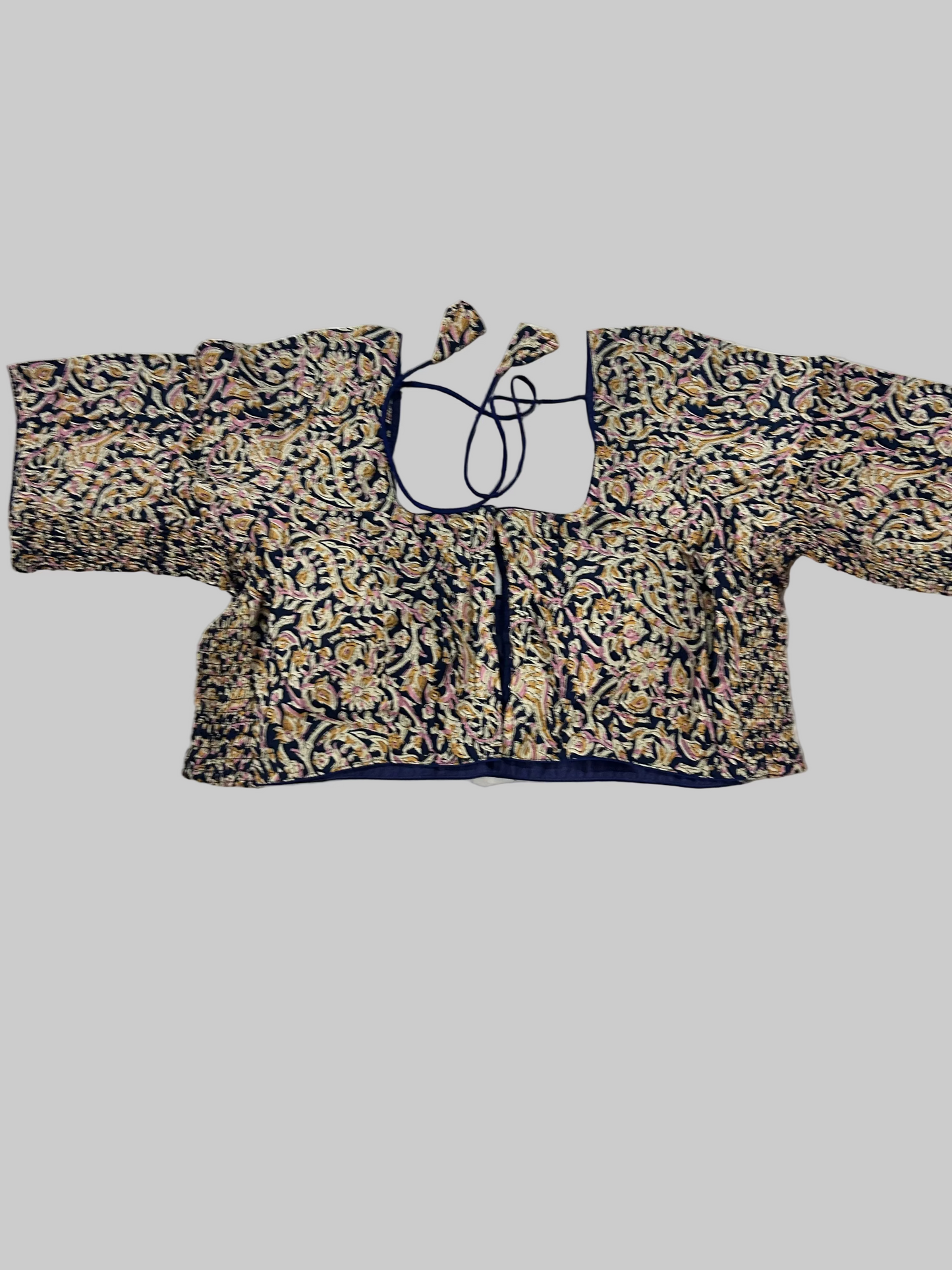 Beige Cotton Kalmkari Side Elastic Blouse