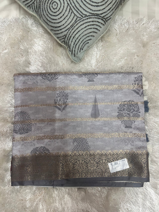 GREY KALMKARI PRINT SAREE