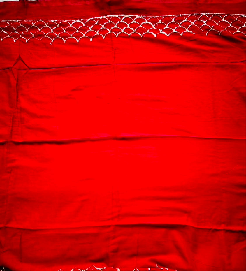 Red Sequenced Mul Cotton Sari