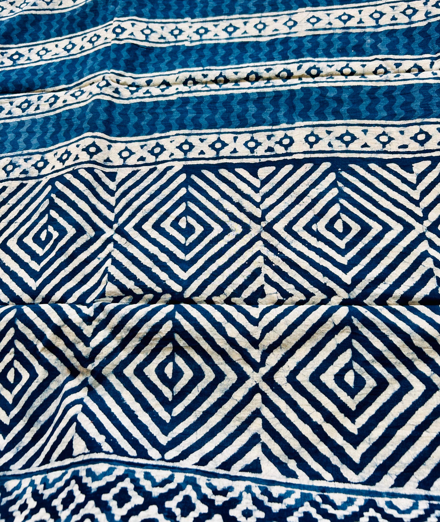Inigo and white cotton hand block printed saree
