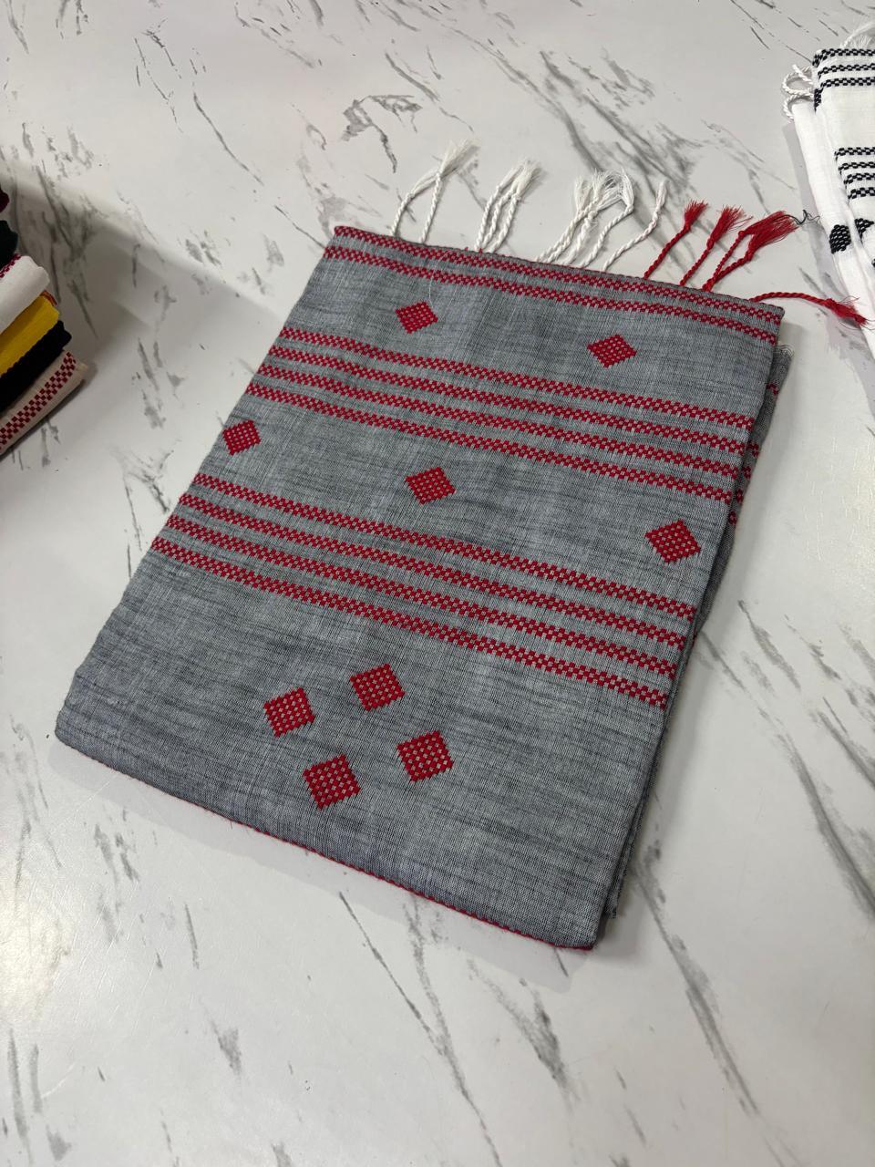 GREY HANDLOOM SAREE - praasam