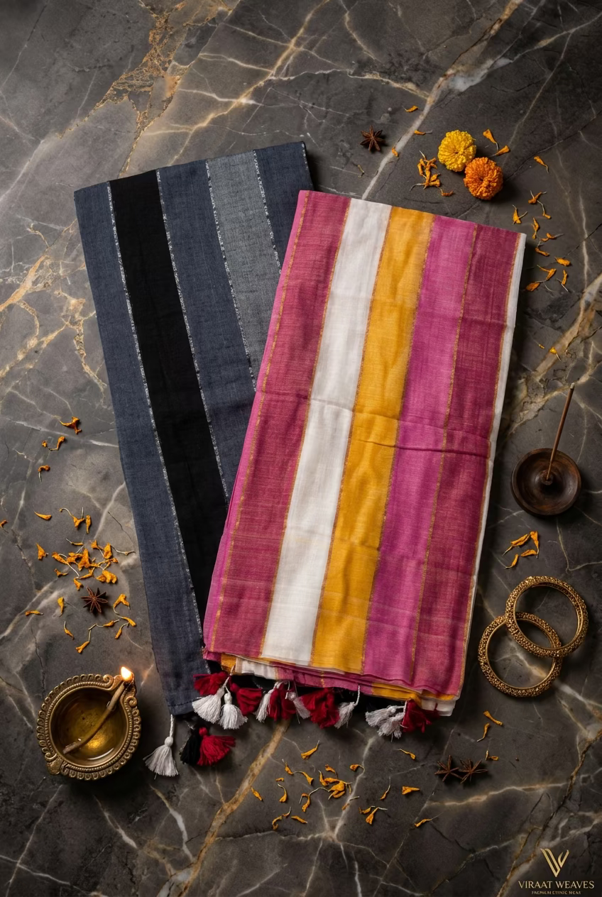 Black Rainbow Mul Cotton Saree