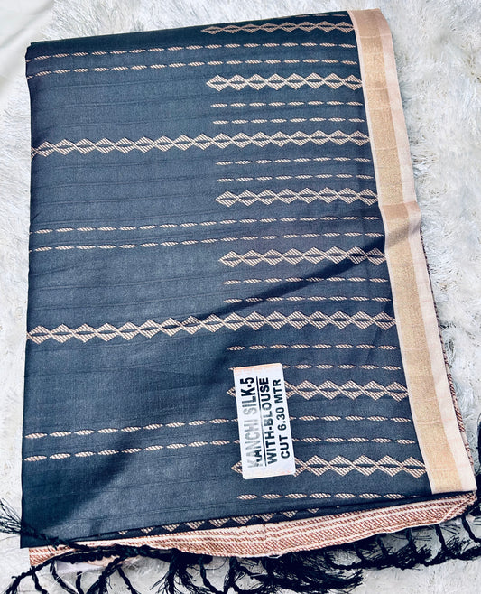 Black and beige cotton silk saree