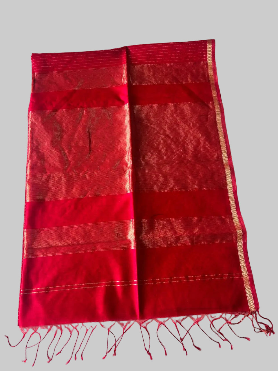 Maheshwari Red Handloom Cotton Silk Saree