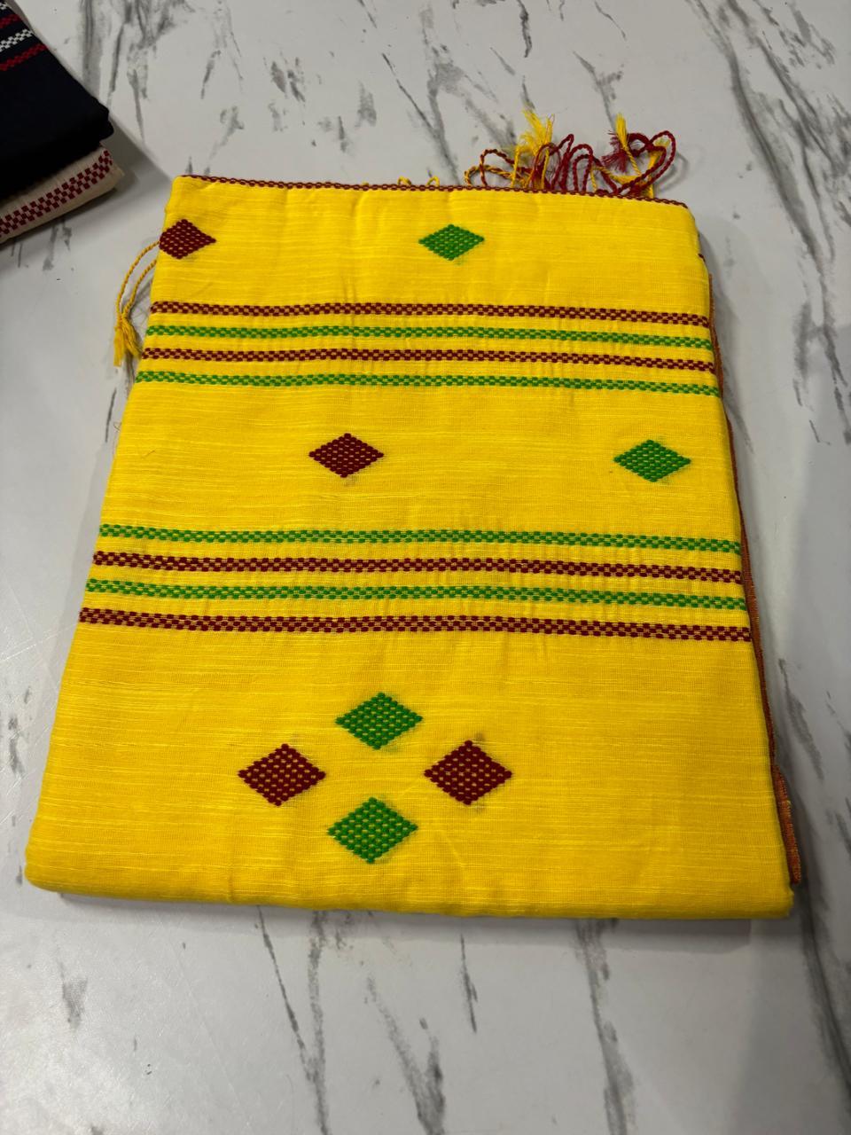 YELLOW KHADI COTTON SAREE - praasam