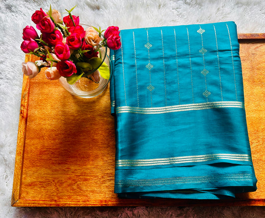 Teal blue Monotone Gajji Silk Sare