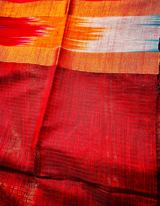 Maroon cotton saree with ikkat border