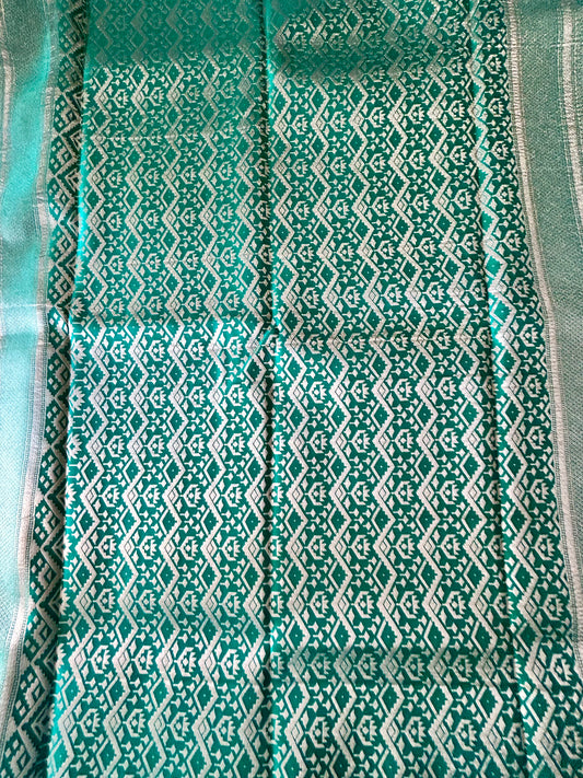 Green Gajji Silk Semi Silk Saree with line and buti