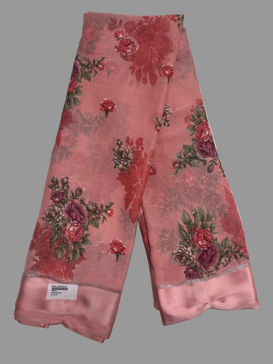 PEACH SHIFON FLORAL SAREE