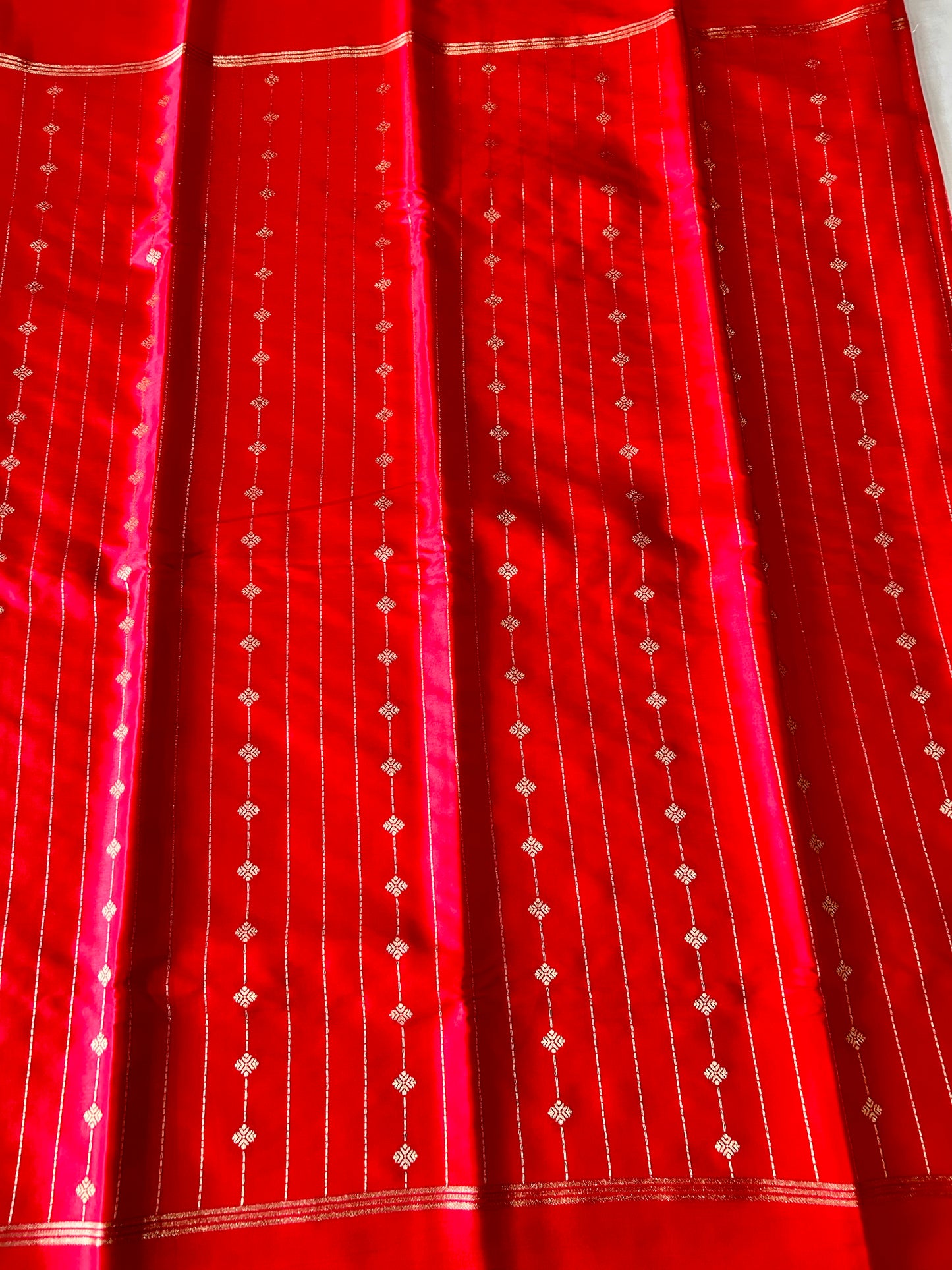 Red Gajji Silk Semi Silk Saree with line and buti