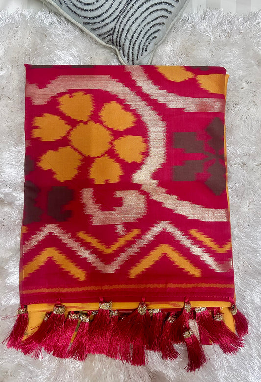 Yellow Ikkat Print Saree