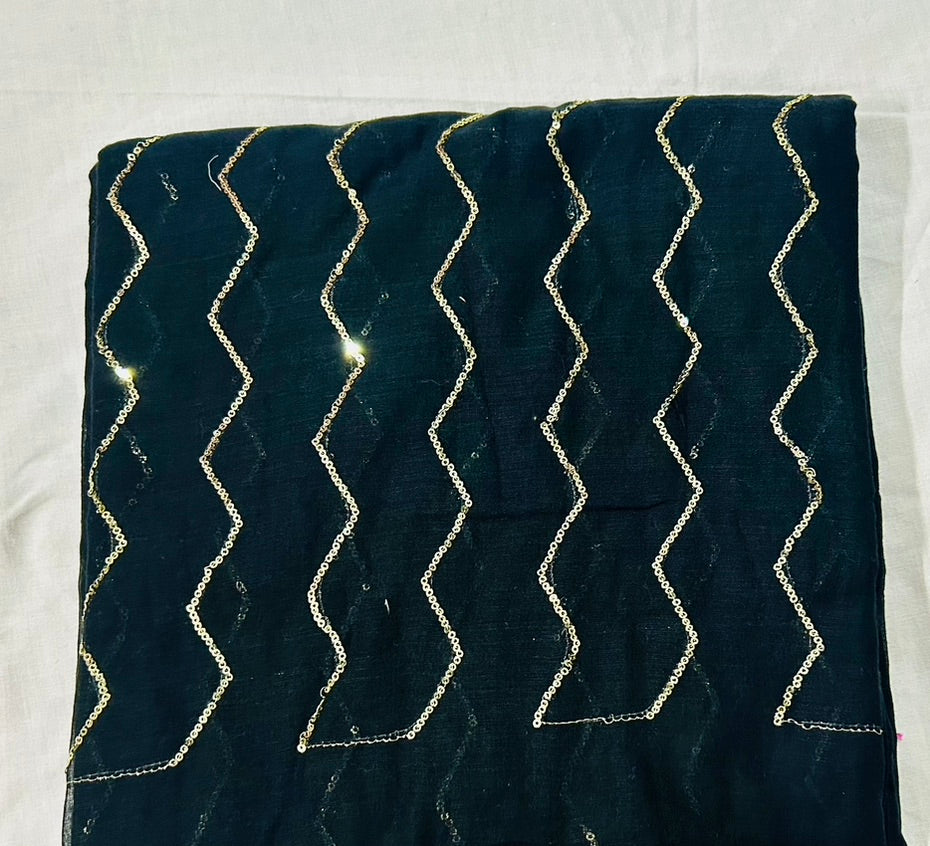 Black Mul Cotton Sareee with zigzag Sequence