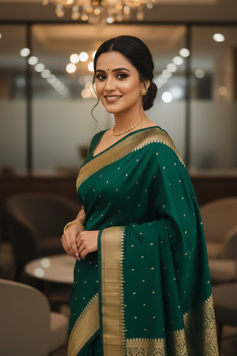 Peacock Green Handloom Tussar silk sare