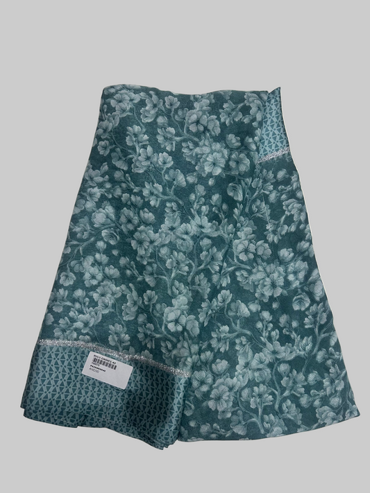 TEAL BLUE FLORAL SHIFFON SAREE