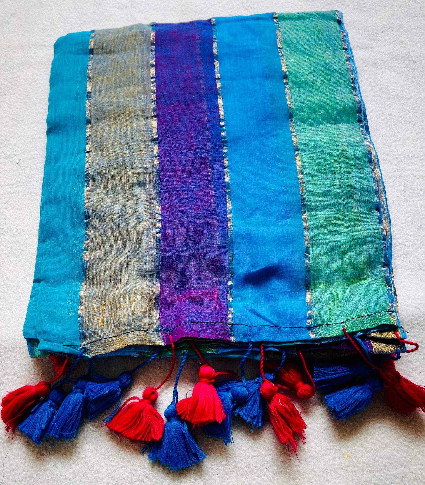 Blue Mul Cotton Rainbow Sari