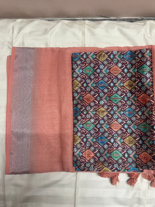 PEACH MULCOTTON SAREE