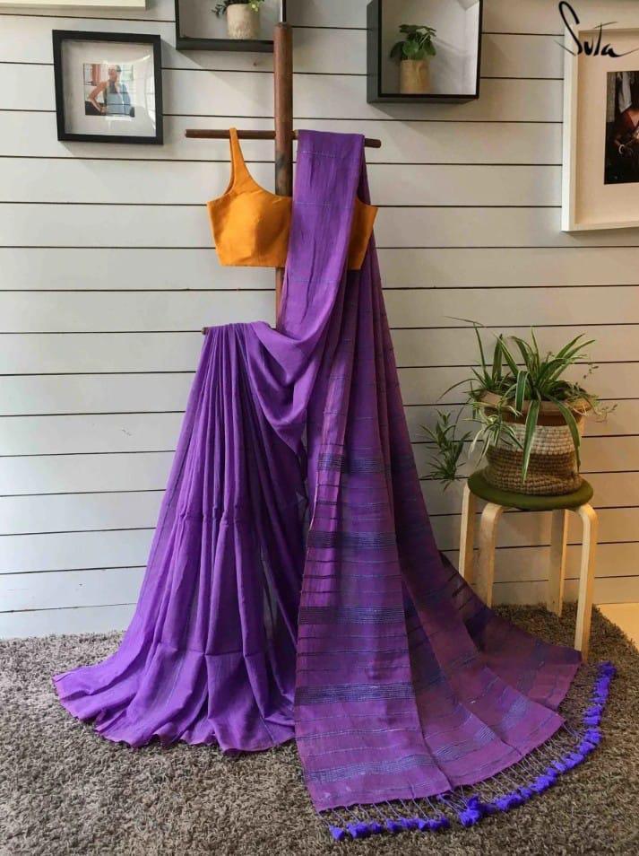 Purple Handloom Cotton saree - praasam