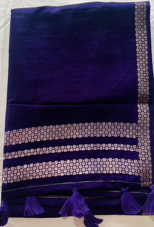 Royal Blue Handloom Tussar silk sare