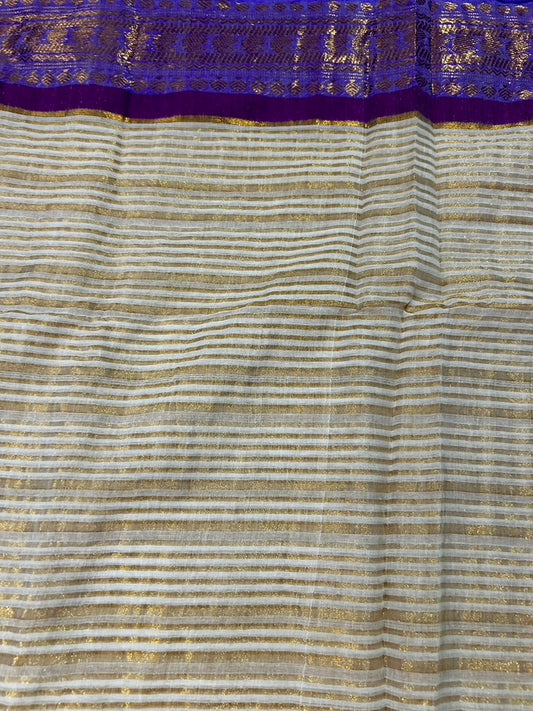 Beige Mul Cotton Kanchi Border Sare Sare