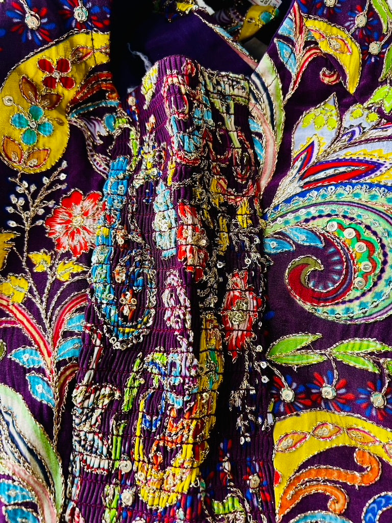Purple Crape Position Print Blouse