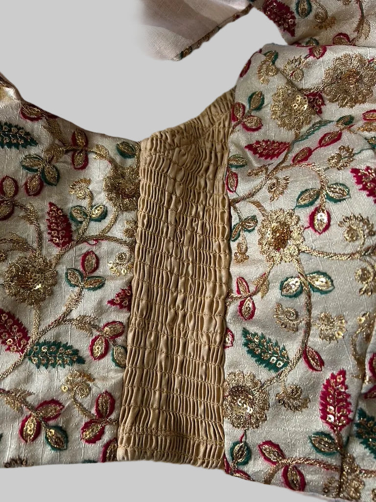 Gold Embroidered Side Elastic Sleeveless Blouse