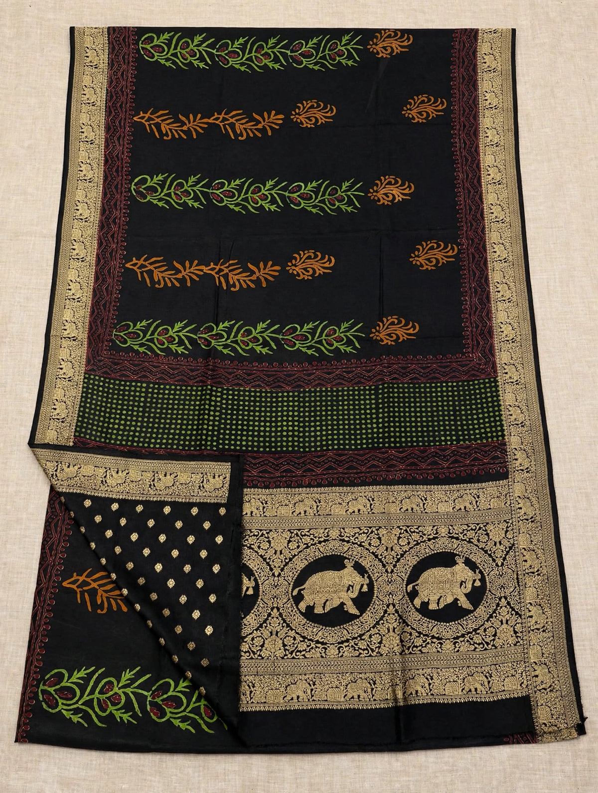 Blue Ajrak Dola Silk Saree