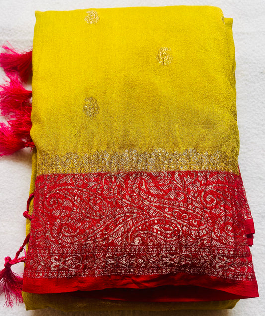 Crush Crape Sare yellow and pink