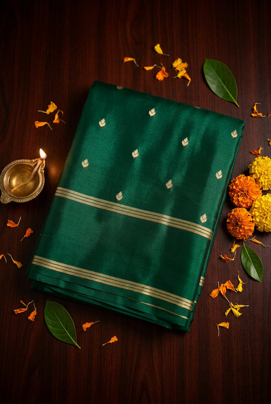 Emarald Green Gajji Silk Semi Silk Saree