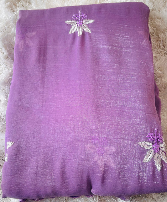 Lavender embroidered light weight Saree