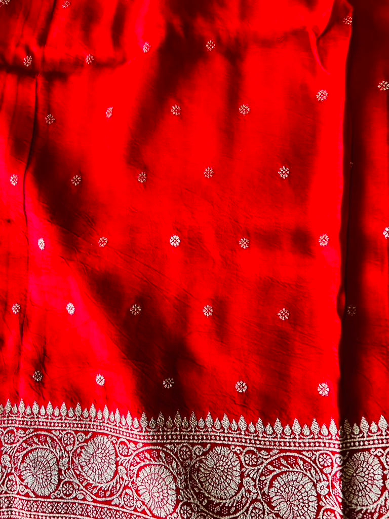 Red Ajrak Dola Silk Saree
