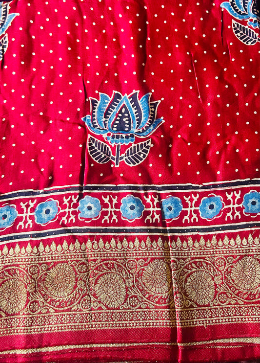 Red Ajrak Dola Silk Sare