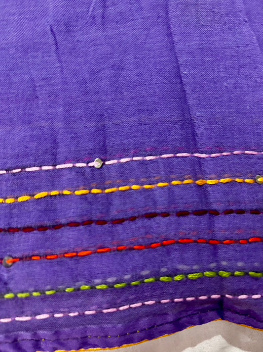 Lavender Mul Cotton Hand Embroidered Saree