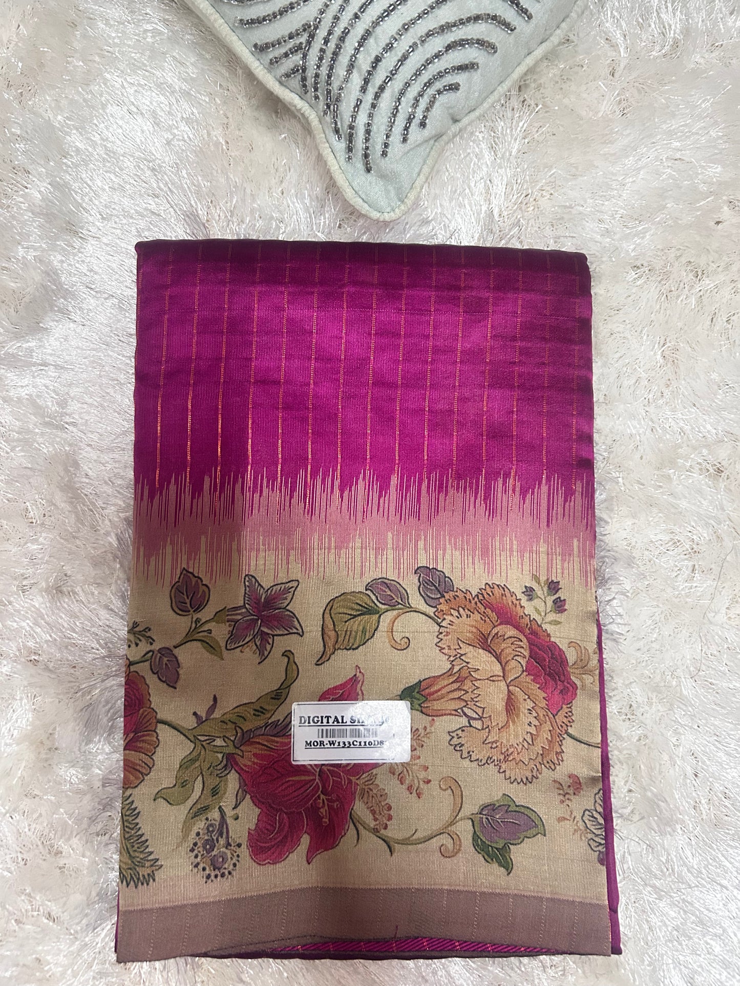 WINE SAREE WITH FLORAL BORDER