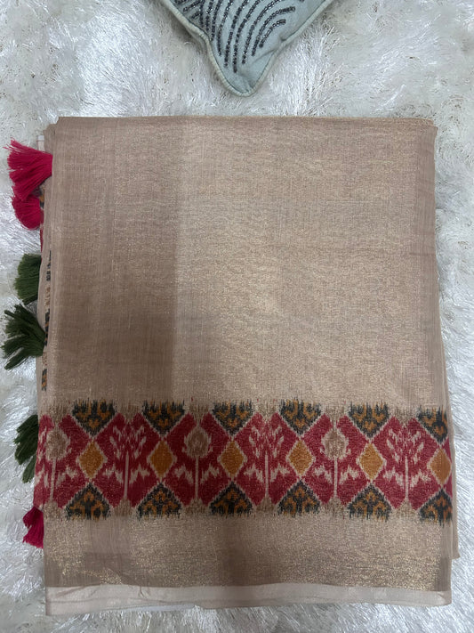 BEIGE ELEPHANT PRINT SAREE
