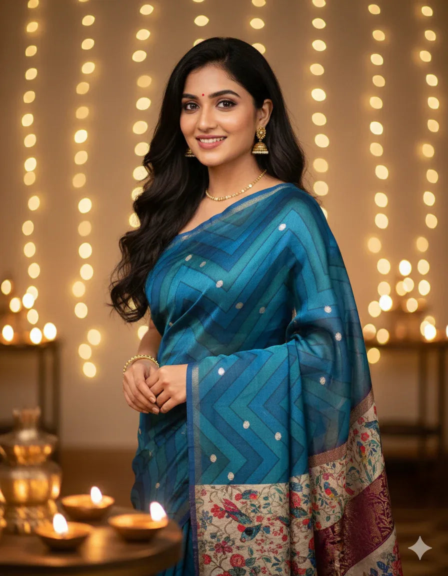 Peacock green silk saree - praasam
