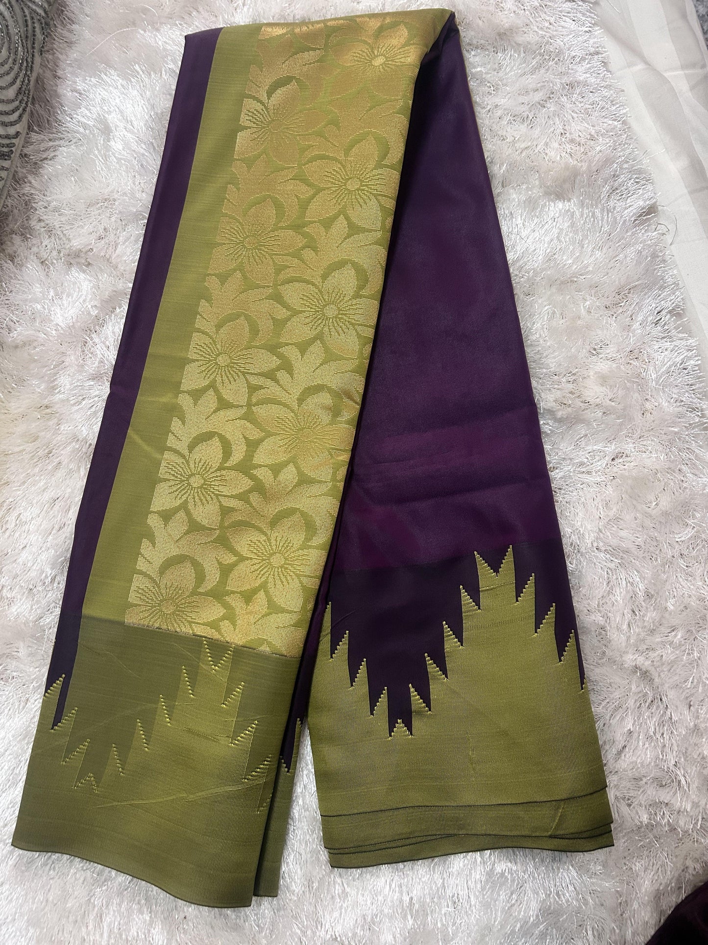 PURPLE COTTON SILK TOWER BORDER - praasam