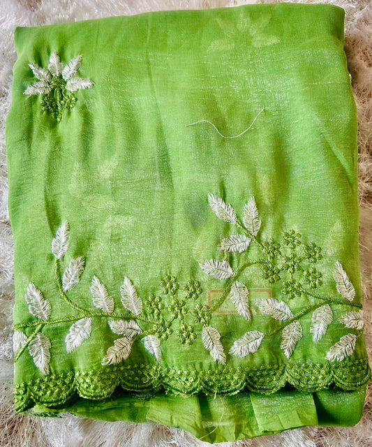 Green embroidered light weight Saree