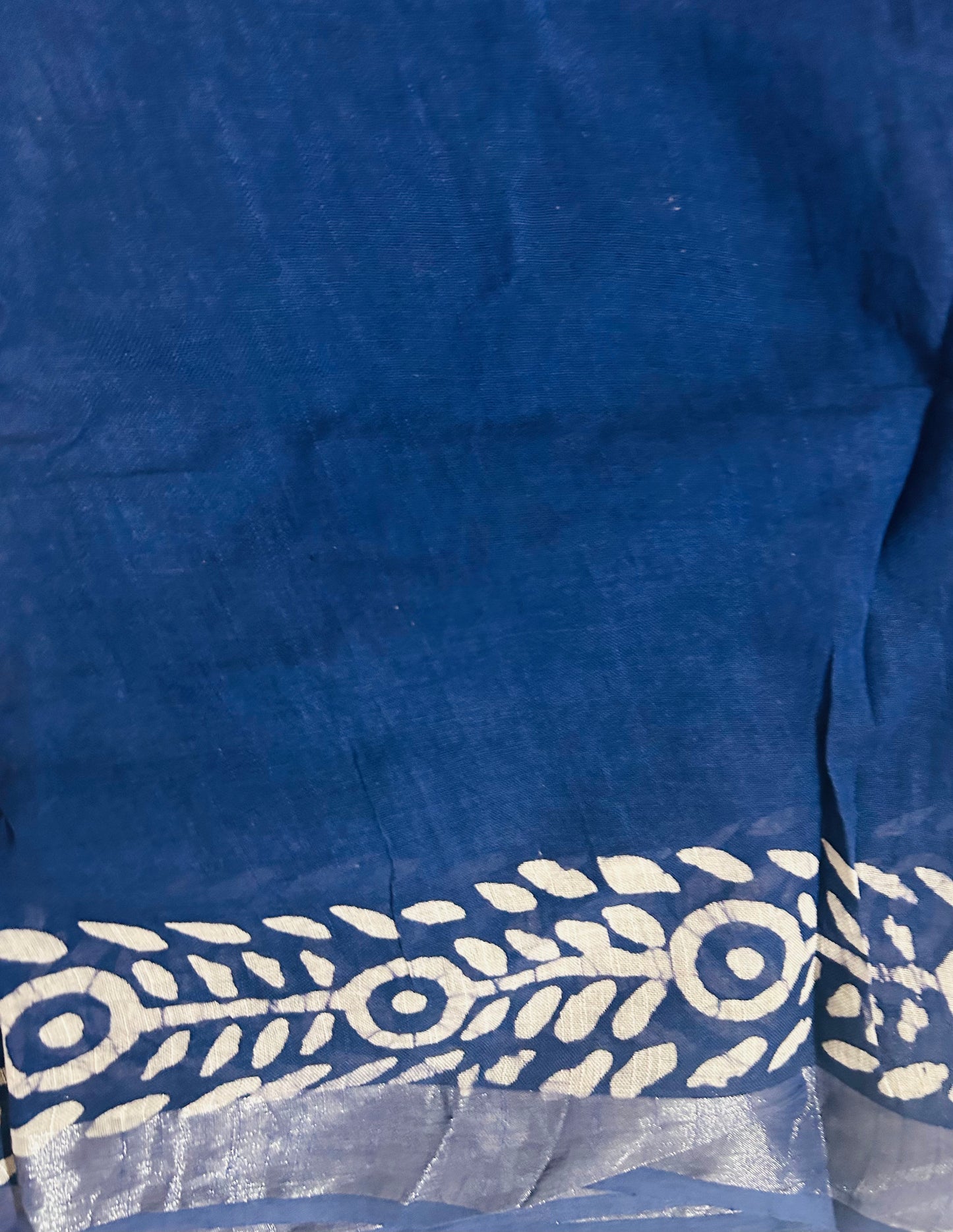 Indigo handblock printed linen saree