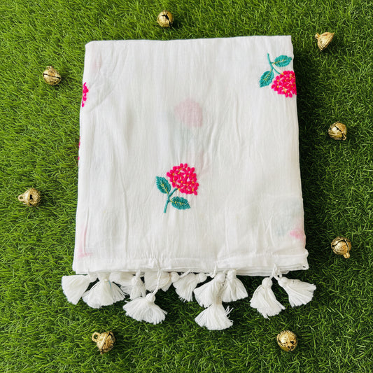 White mul cotton with red flower