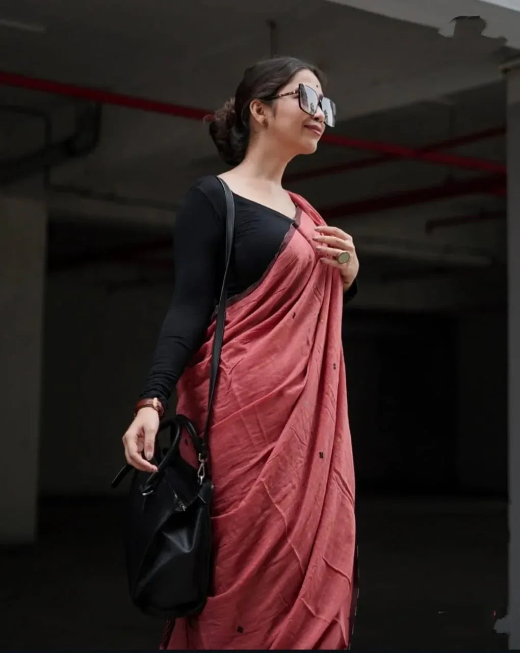 Brickred Pure handloom cotton saree - praasam