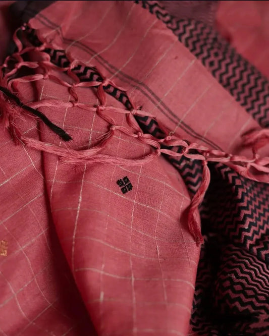 Brickred Pure handloom cotton saree - praasam