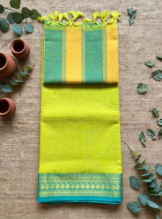 Green Mul Cotton Kanchi Border Saree
