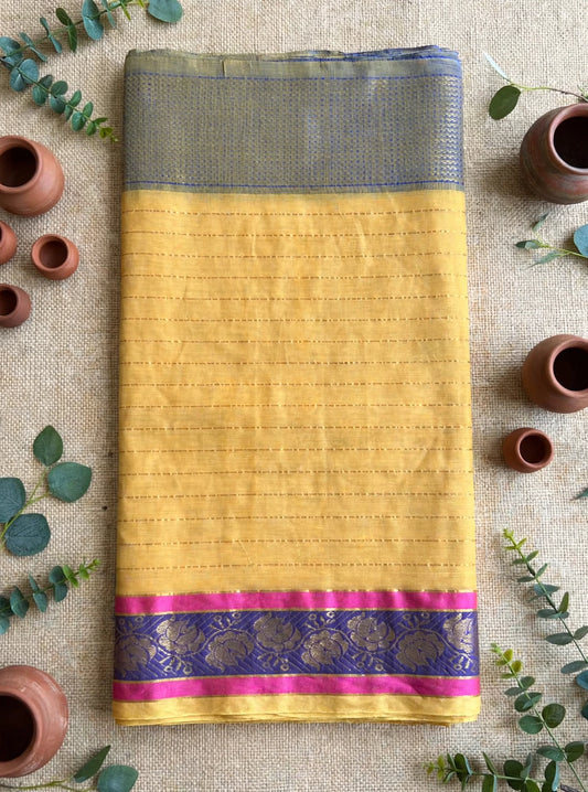 Yellow Mul cotton with Kanchi Border