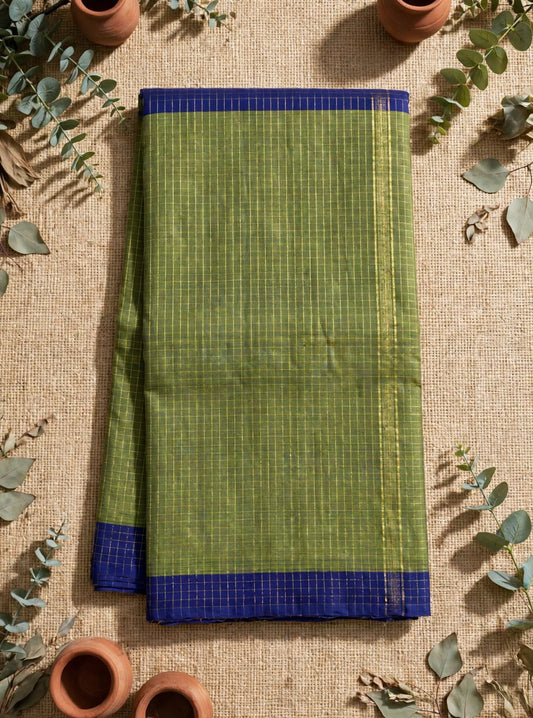 Green Checks Mul Cotton Saree